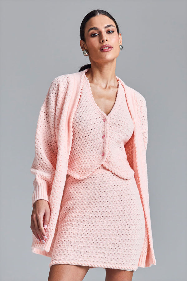 Casaco Tricot Liliane Rosa Quartzo