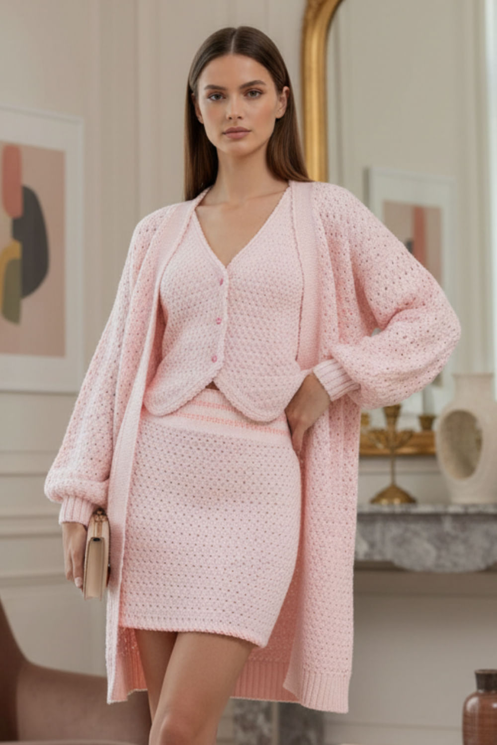 Casaco Tricot Liliane Rosa Quartzo
