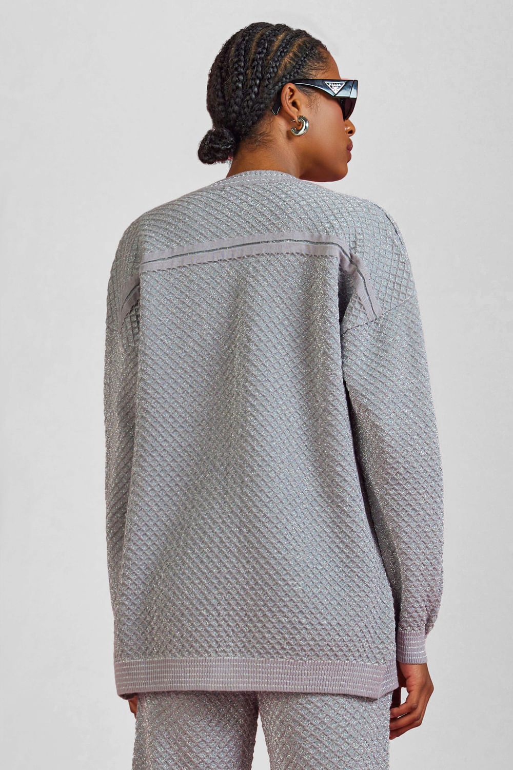 Casaco Tricot Yara Lurex Cinza Claro