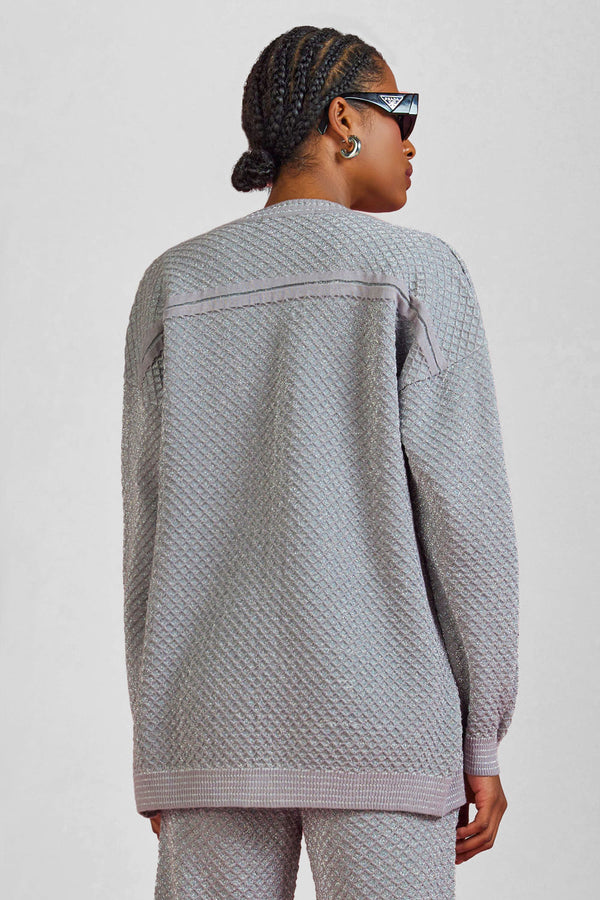 Casaco Tricot Yara Lurex Cinza Claro