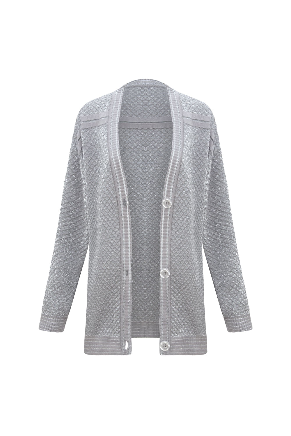 Casaco Tricot Yara Lurex Cinza Claro