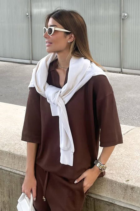 Camisa Tricot Leda Manga Curta Cacau