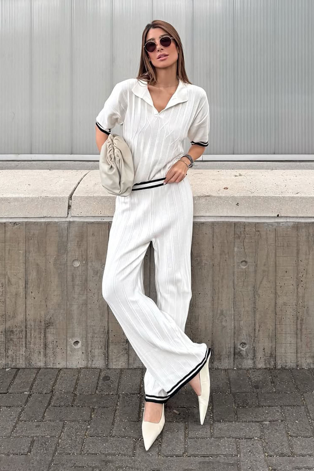 Calça Tricot Alice Off White e Preto