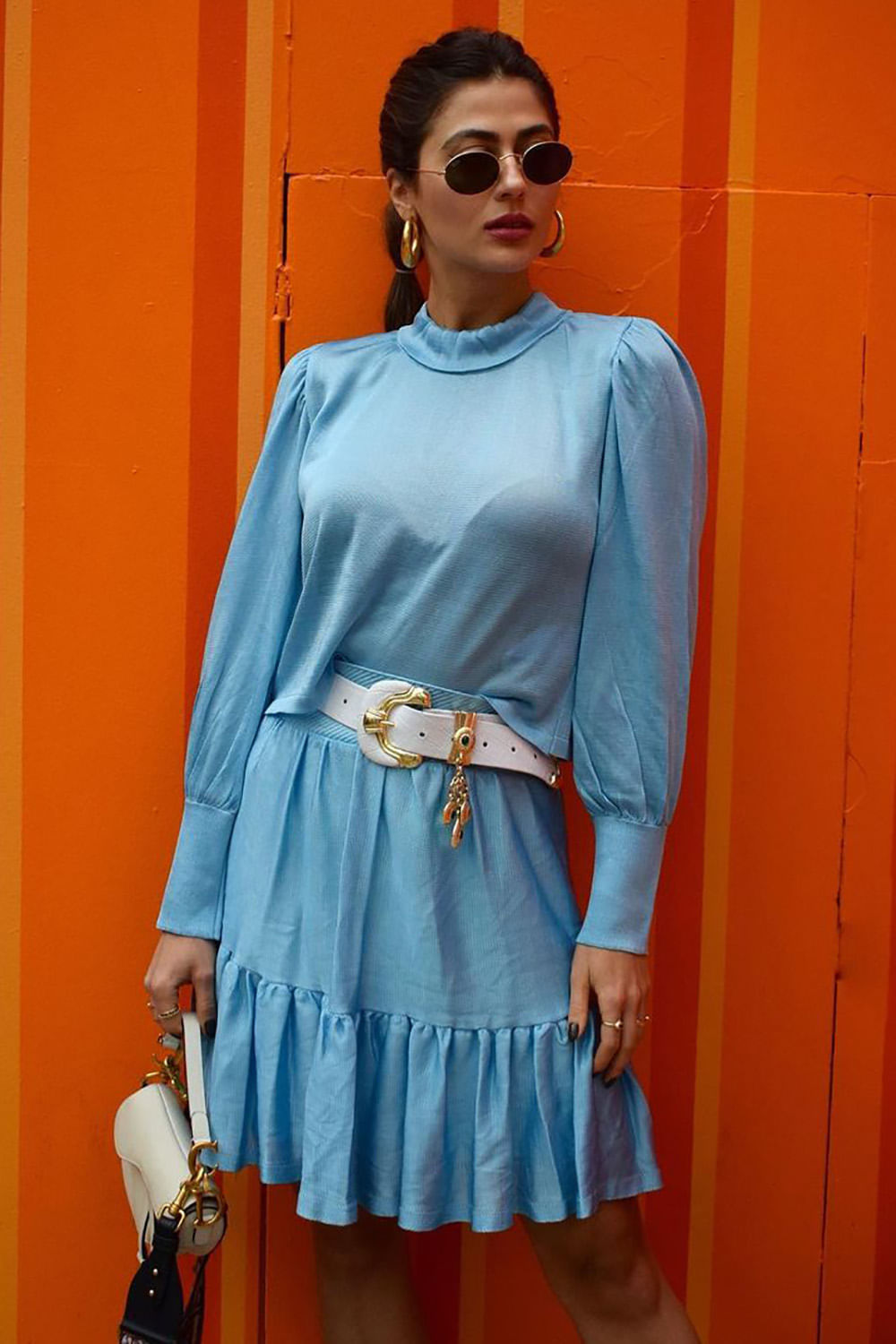Saia Tricot Curta Alegra Azul Céu