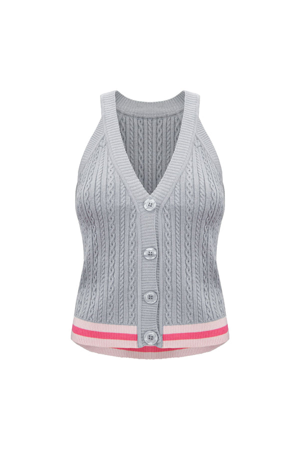 Conjunto Colete + Saia Curta Celina Cinza Claro