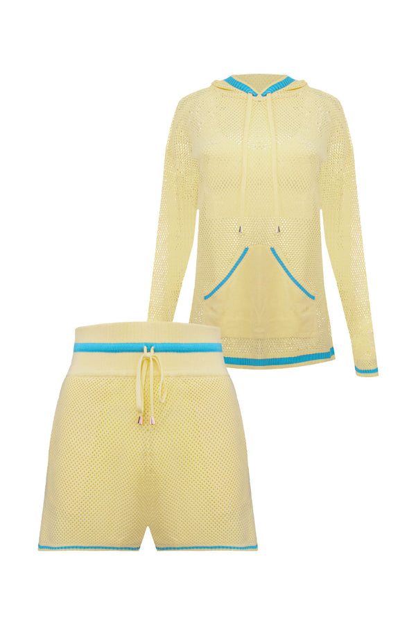 Conjunto Blusa + Shorts Eloá Amarelo Manteiga e Azul Mergulho