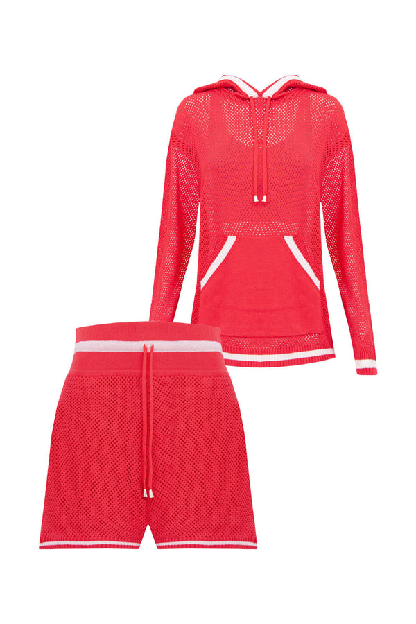 Conjunto Blusa + Shorts Eloá Vermelho Magma e Off White