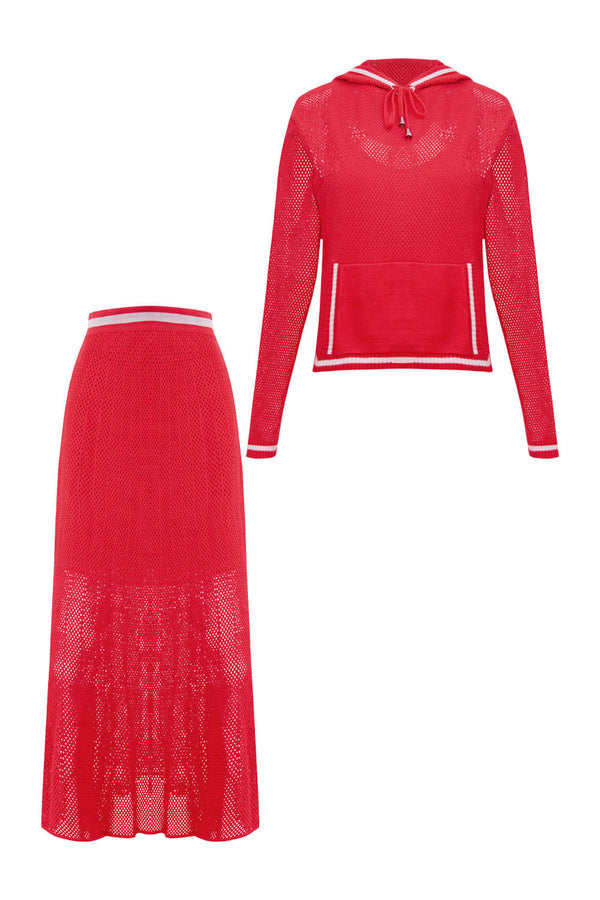 Conjunto Cropped + Saia Eloá Vermelho Magma E Off White