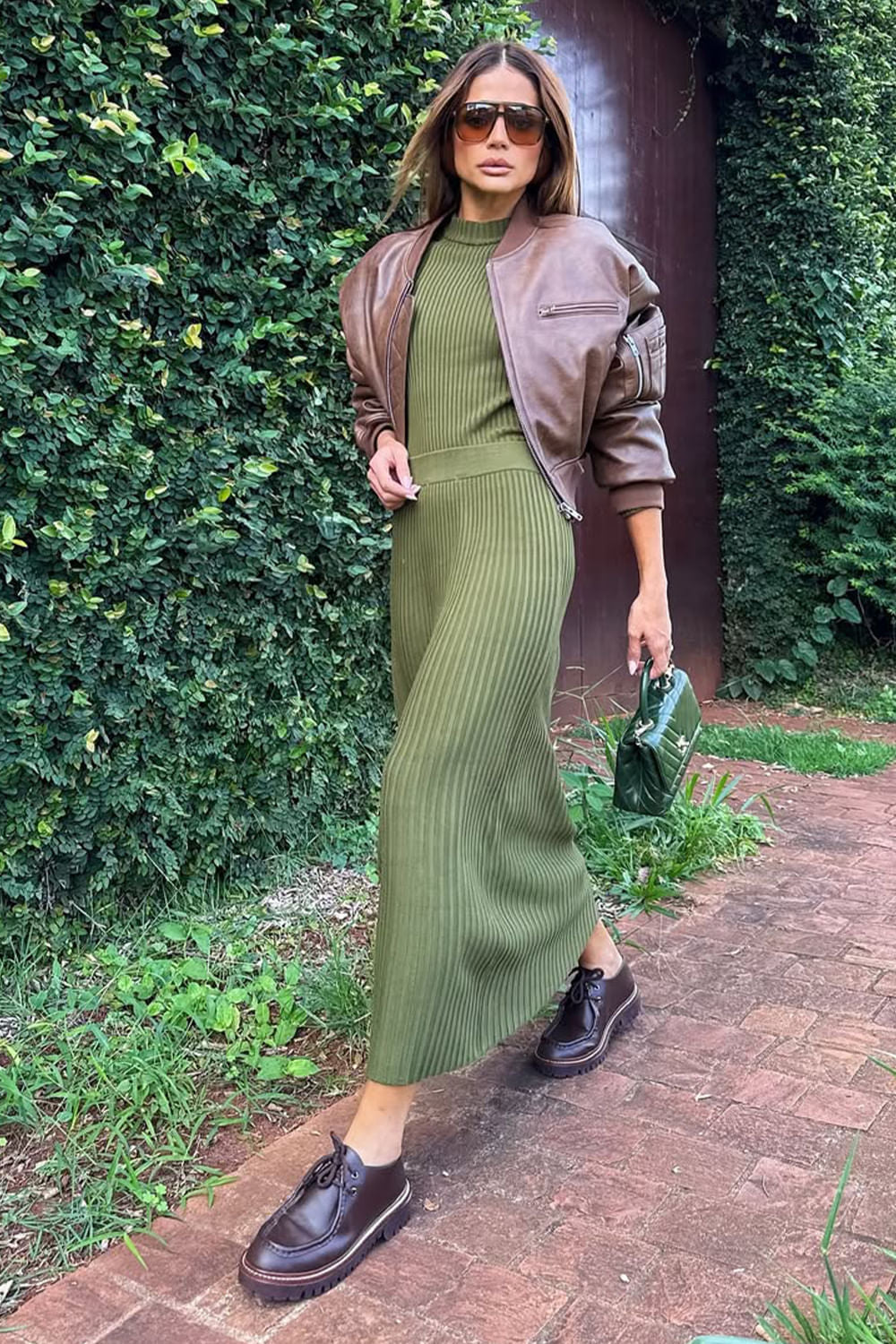Saia Tricot Midi Ingrid Verde Oliva
