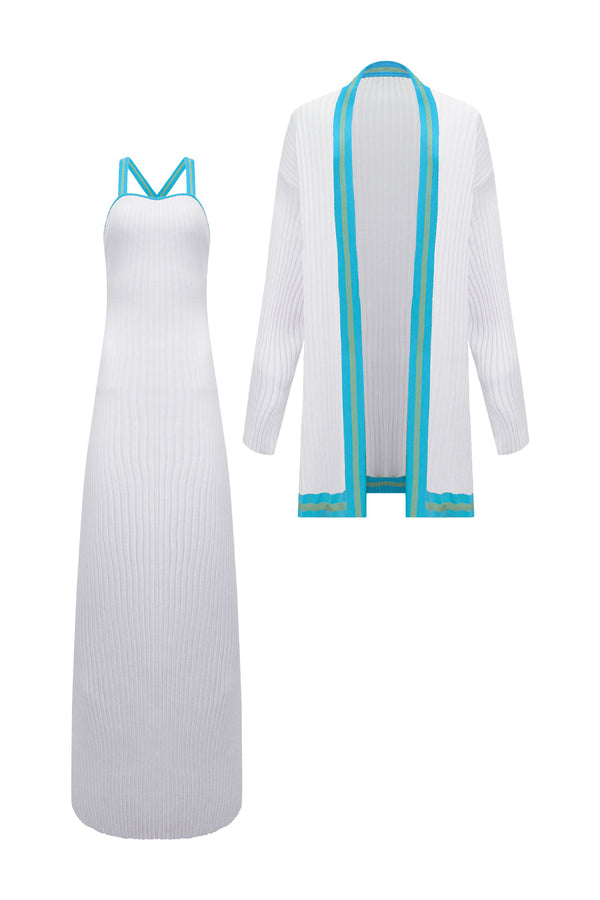 Conjunto Tricot Flavia Off White e Azul Mergulho