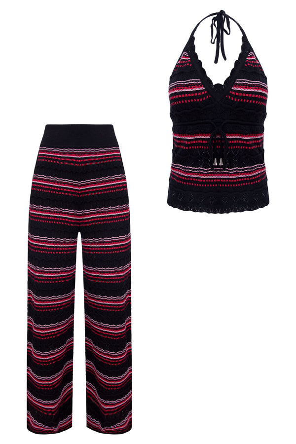 Conjunto Tricot Solange Preto E Rosa Candy