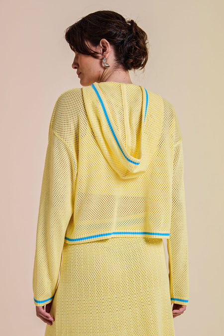 Cropped Tricot Eloá Com Top Amarelo Manteiga e Azul Mergulho