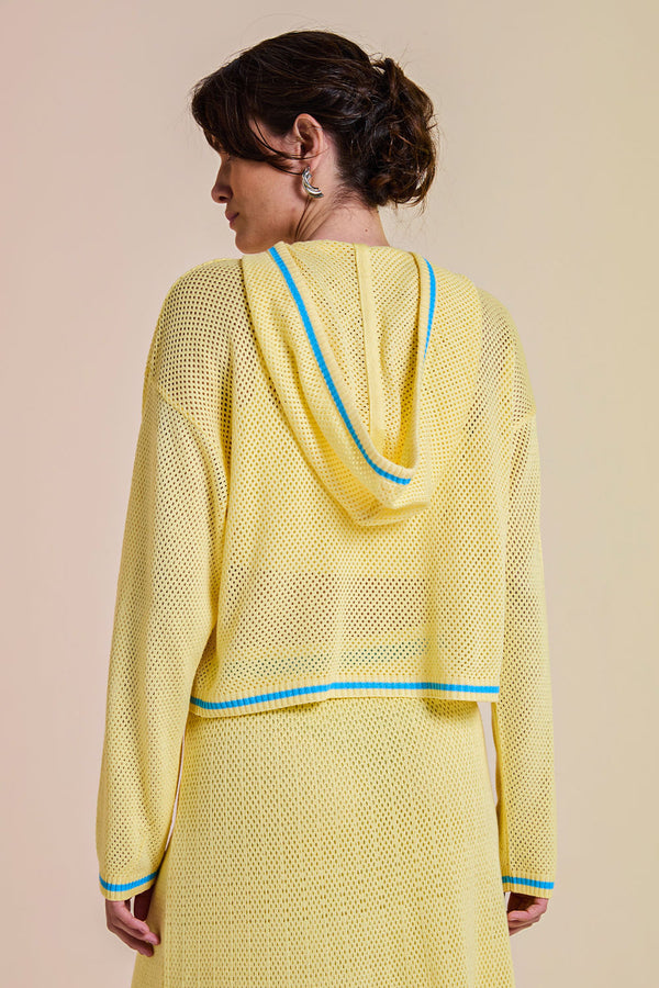 Cropped Tricot Eloá Com Top Amarelo Manteiga e Azul Mergulho