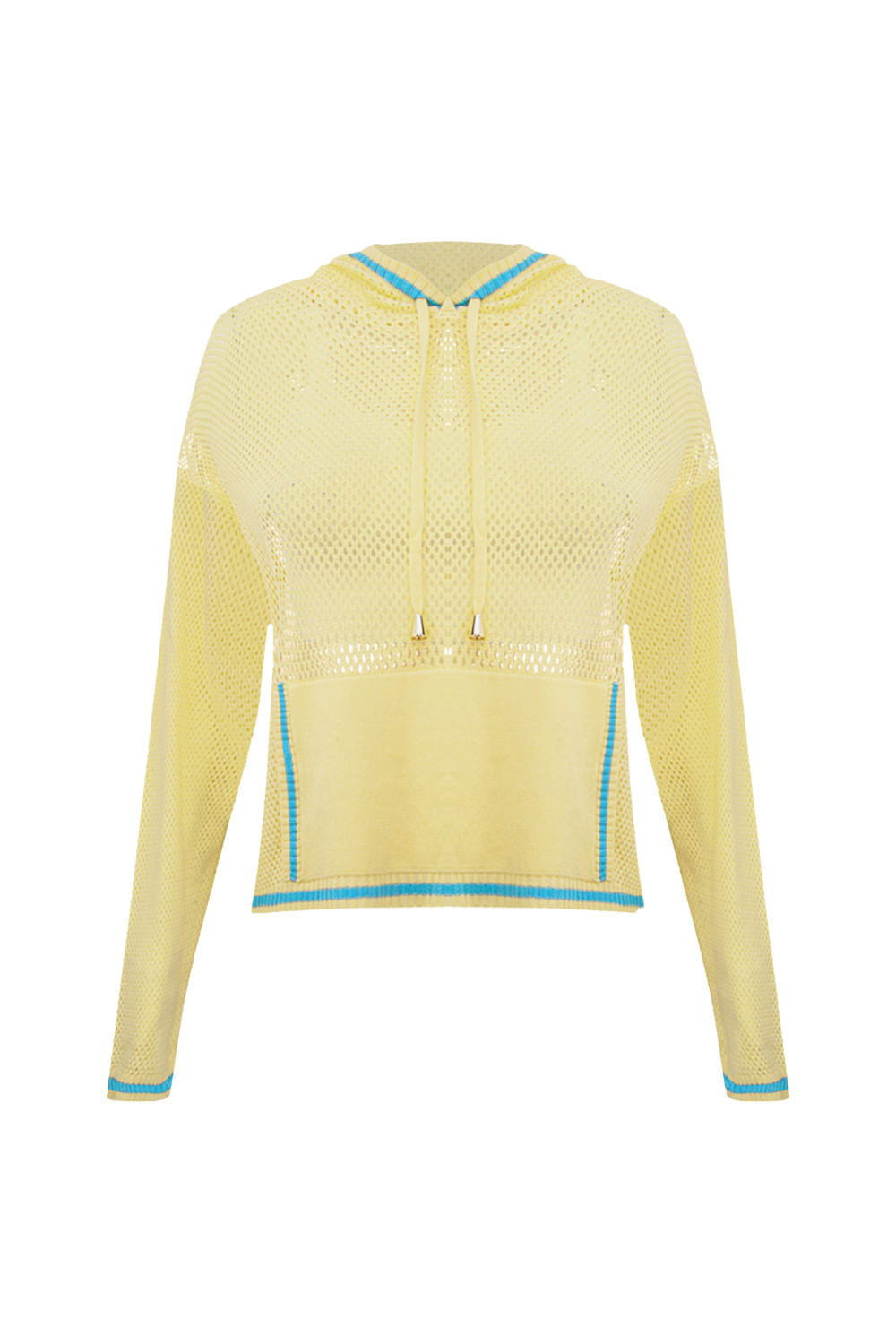 Cropped Tricot Eloá Com Top Amarelo Manteiga e Azul Mergulho