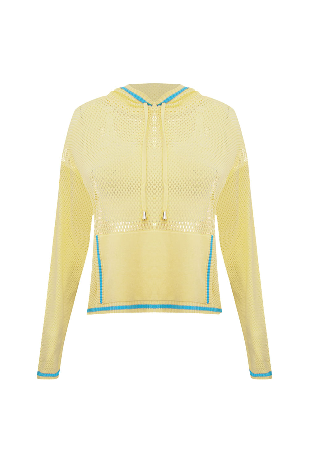 Cropped Tricot Eloá Com Top Amarelo Manteiga e Azul Mergulho