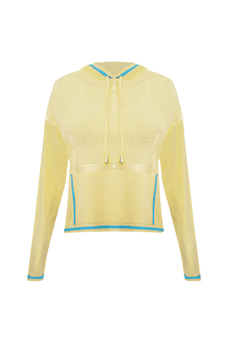 Cropped Tricot Eloá Com Top Amarelo Manteiga e Azul Mergulho