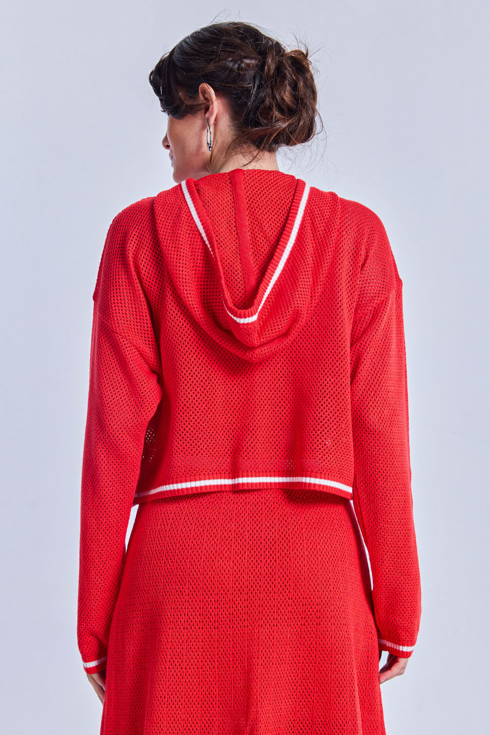 Cropped Tricot Eloá Com Top Vermelho Magma E Off White