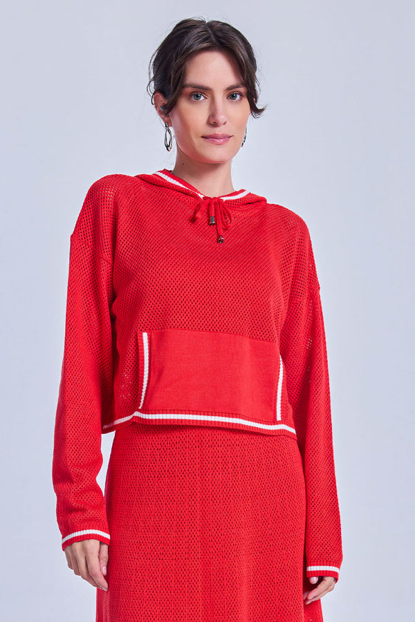 Cropped Tricot Eloá Com Top Vermelho Magma E Off White