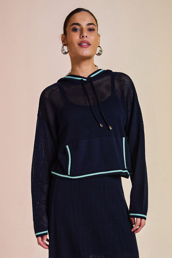 Cropped Tricot Eloá Com Top Marinho e Verde Jelly
