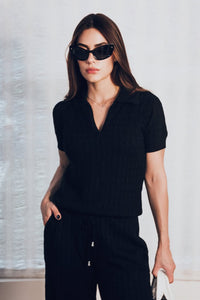 Blusa Tricot Ana Manga Curta Preto
