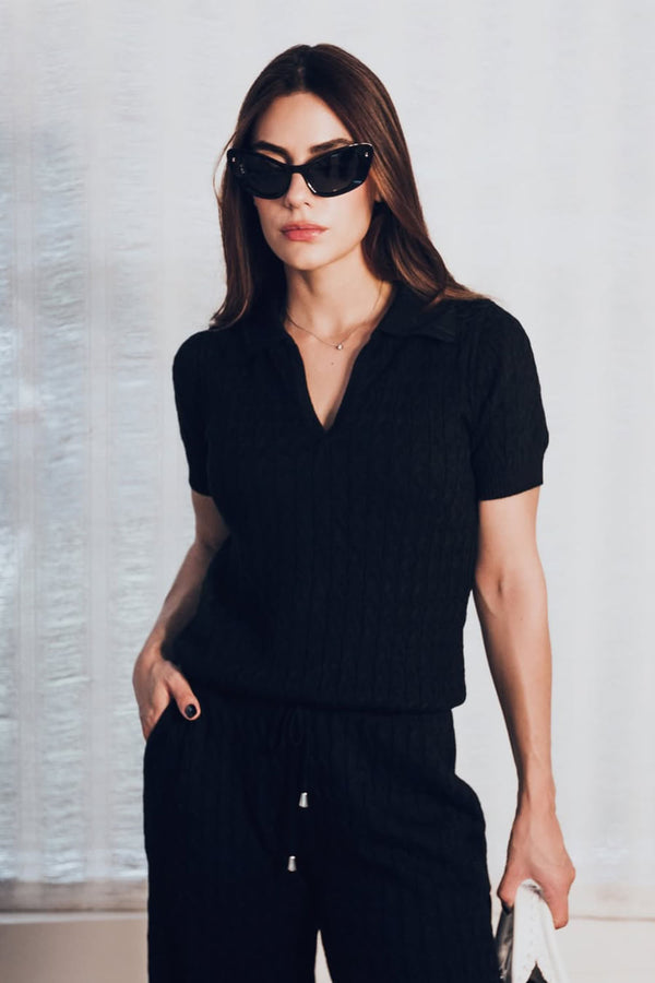 Blusa Tricot Ana Manga Curta Preto