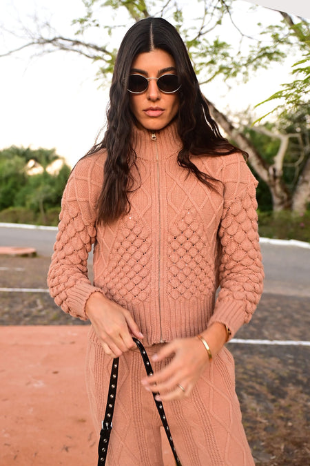 Casaco Tricot Rose Amêndoa