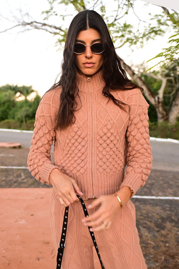 Casaco Tricot Rose Amêndoa
