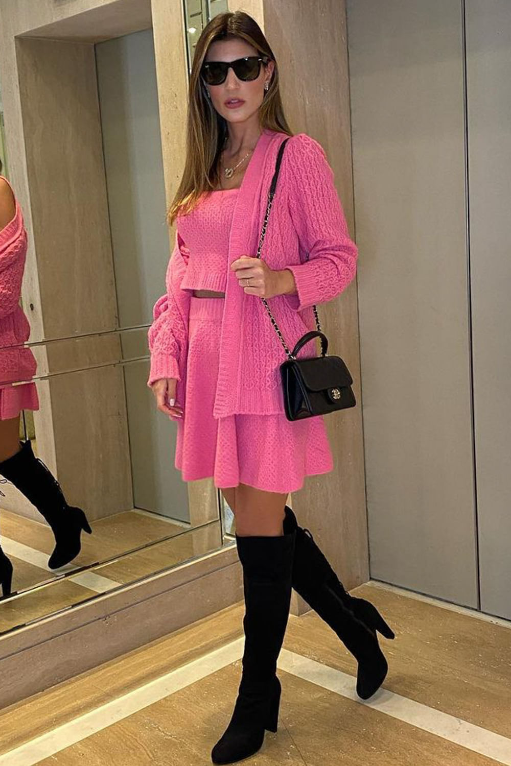 Saia Tricot Curta Cherry Rosa Penélope