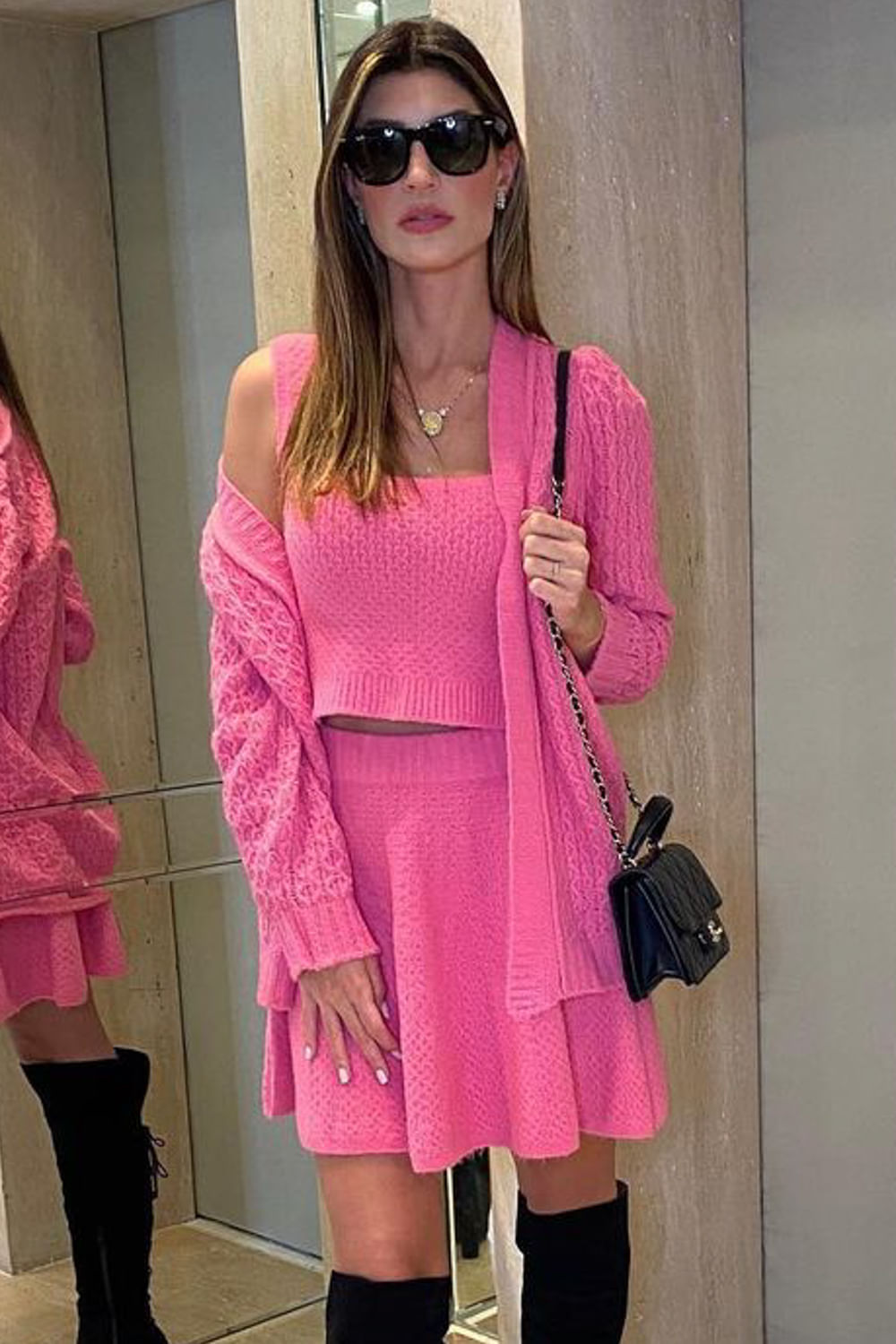 Saia Tricot Curta Cherry Rosa Penélope