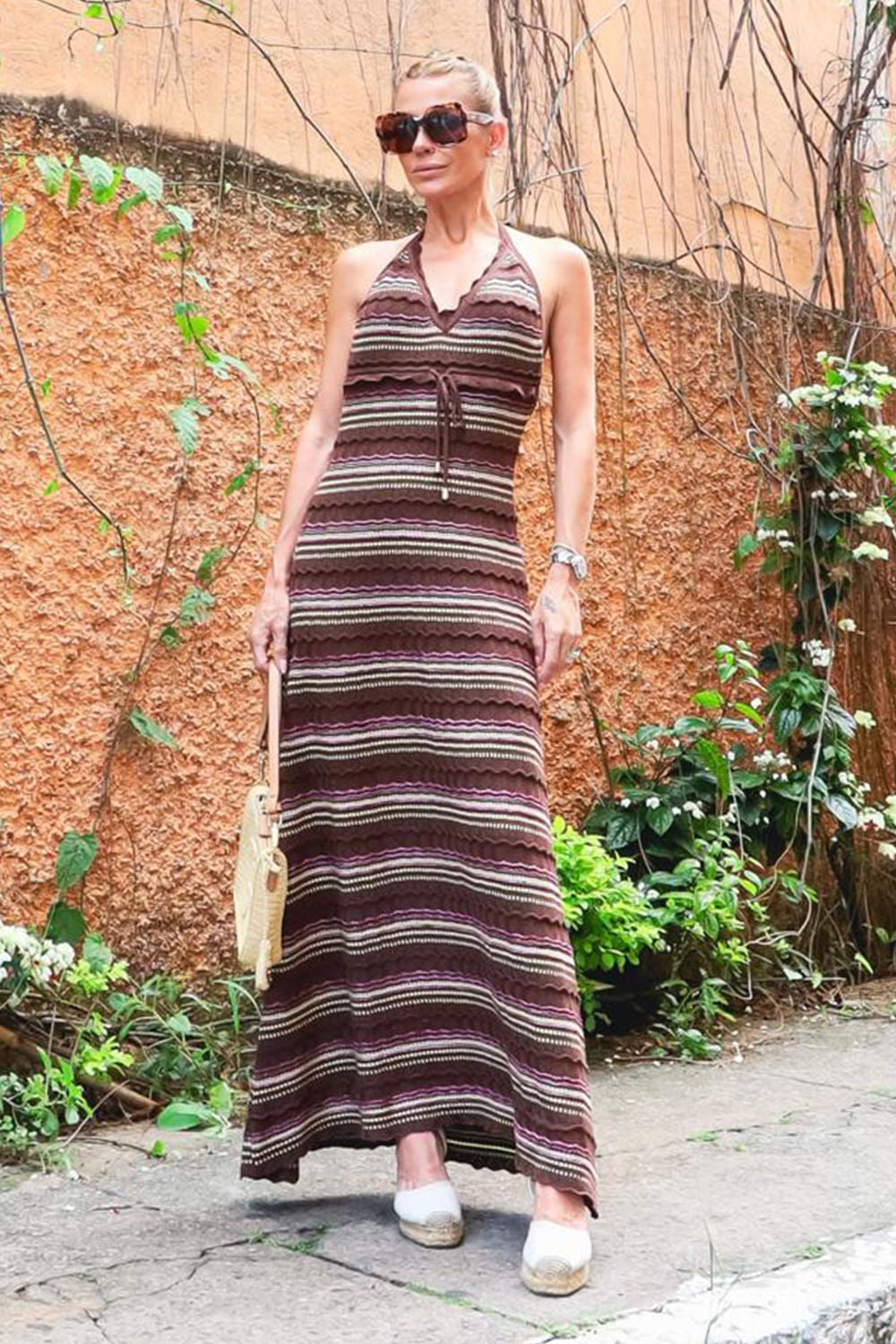 Vestido Tricot Midi Solange Cacau e Amarelo