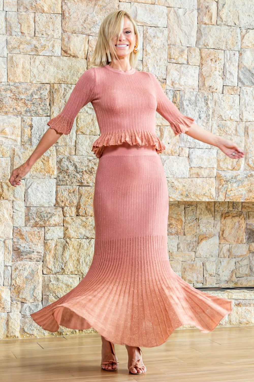 Saia Tricot Midi Ayla Rosa Chá