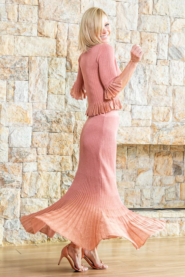 Saia Tricot Midi Ayla Rosa Chá