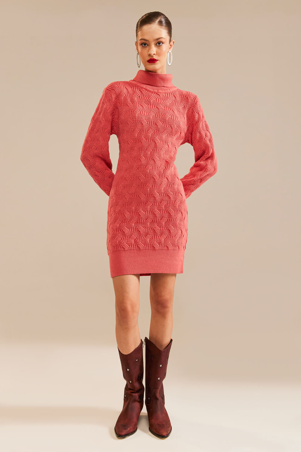 Pullover Dress Tricot Bianca Rosa Coral