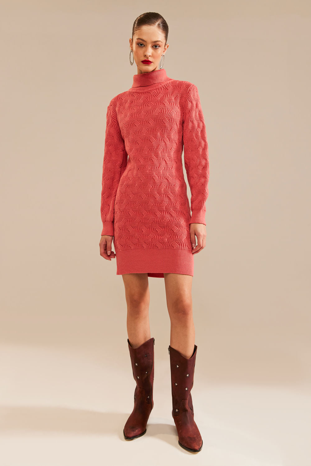 Pullover Dress Tricot Bianca Rosa Coral