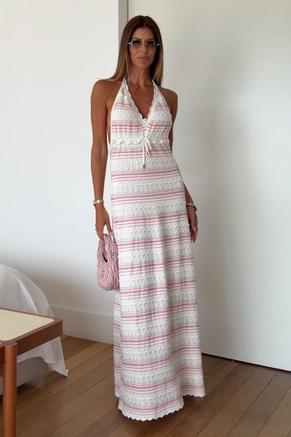 Vestido Tricot Midi Solange Off White e Rosa Cosmo