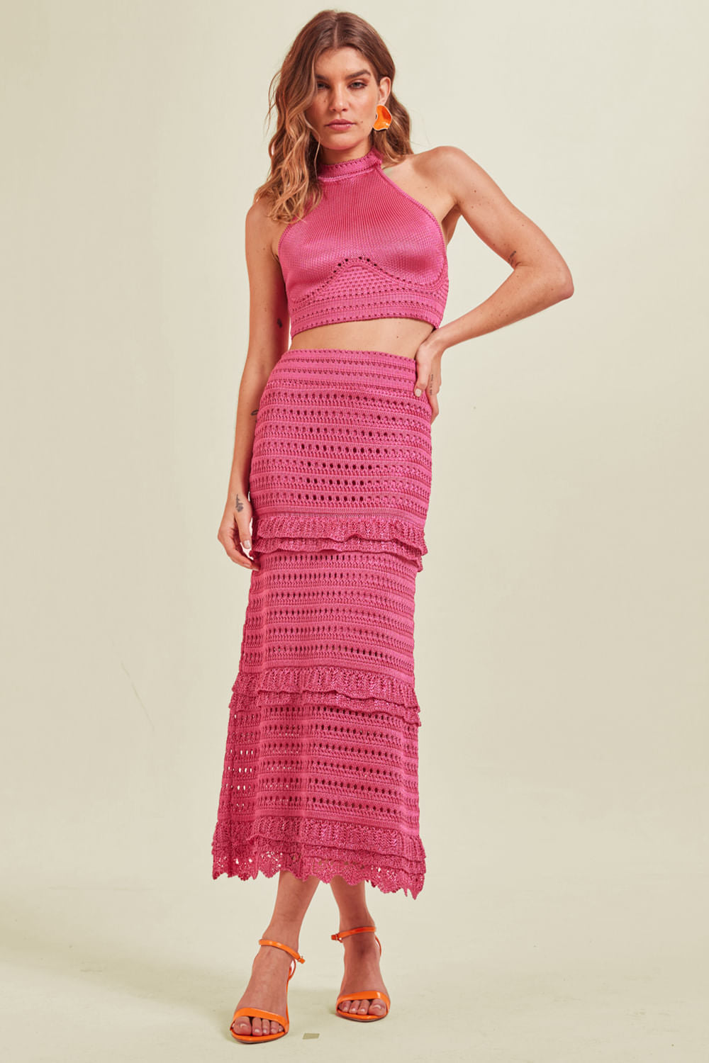 Saia Tricot Midi Leandra Pink