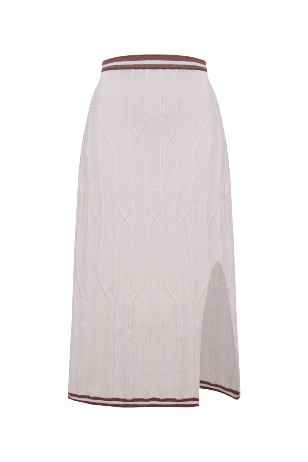 Saia Tricot Midi Alice Off White e Camel Soft