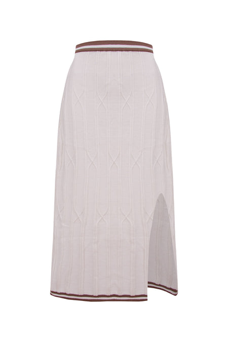 Saia Tricot Midi Alice Off White e Camel Soft