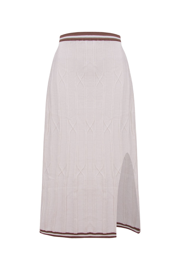 Saia Tricot Midi Alice Off White e Camel Soft