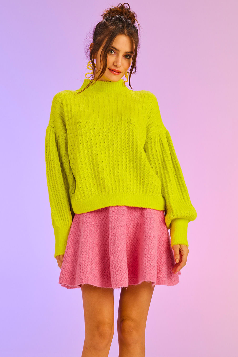 Saia Tricot Curta Cherry Rosa Penélope