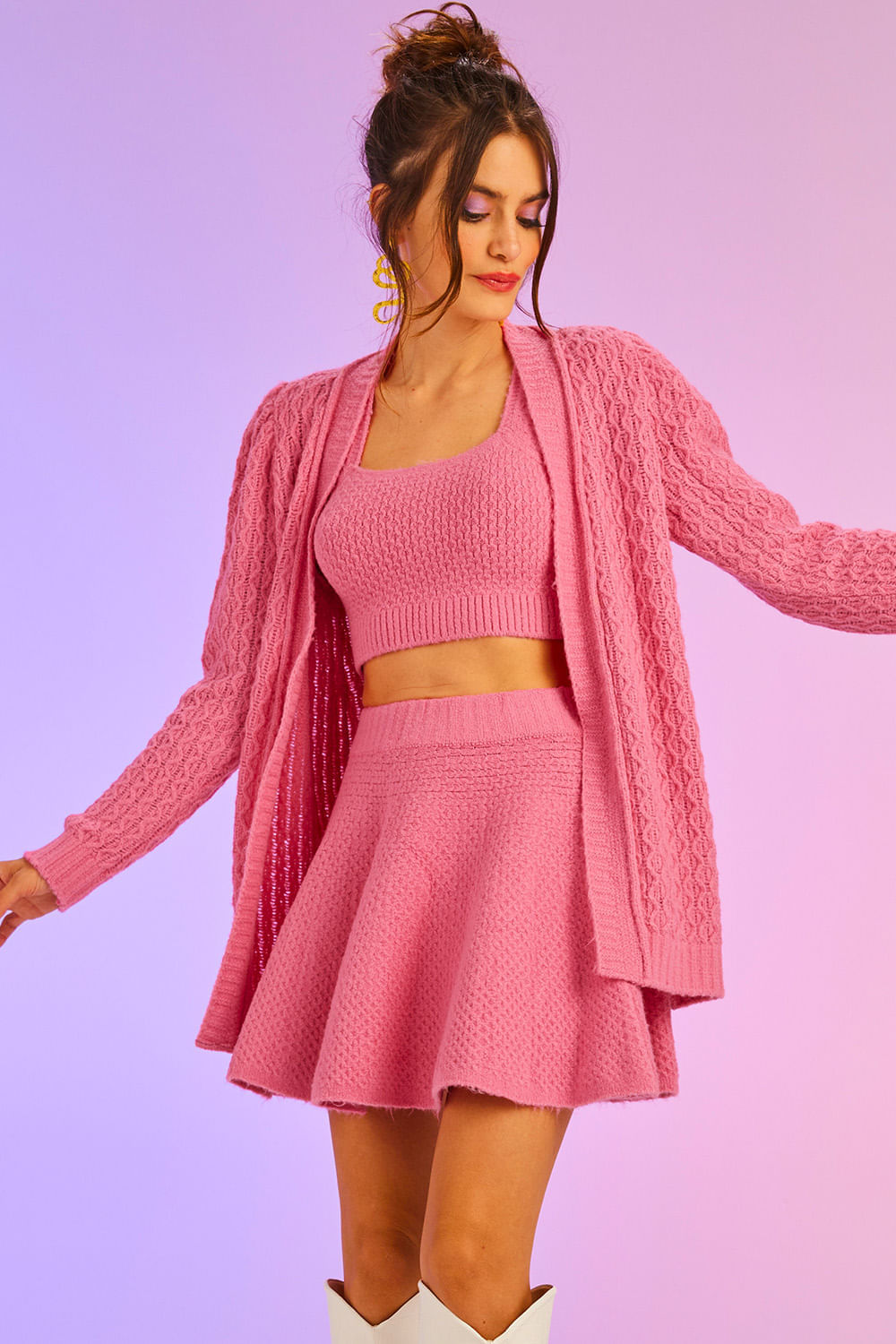 Saia Tricot Curta Cherry Rosa Penélope