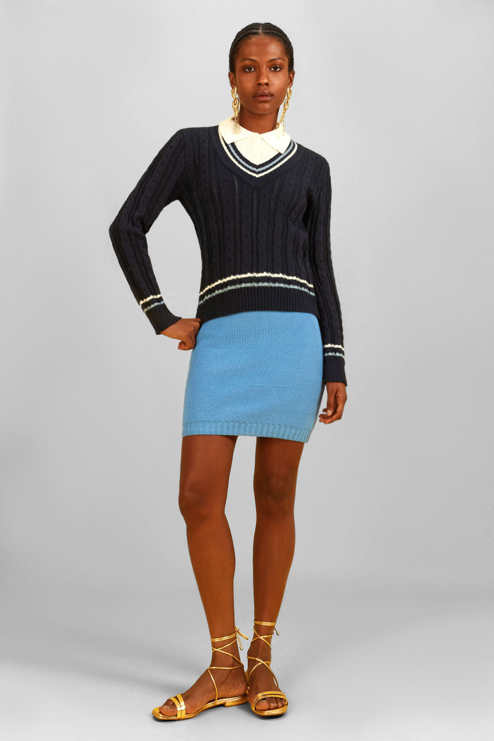 Saia Tricot Curta Katia Azul Capri
