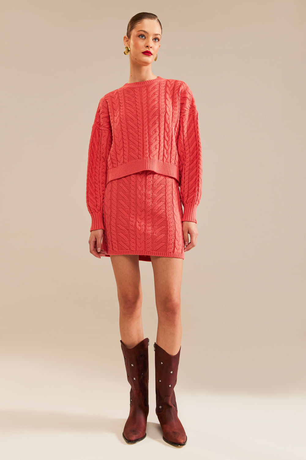 Saia Tricot Curta Lidia Rosa Coral