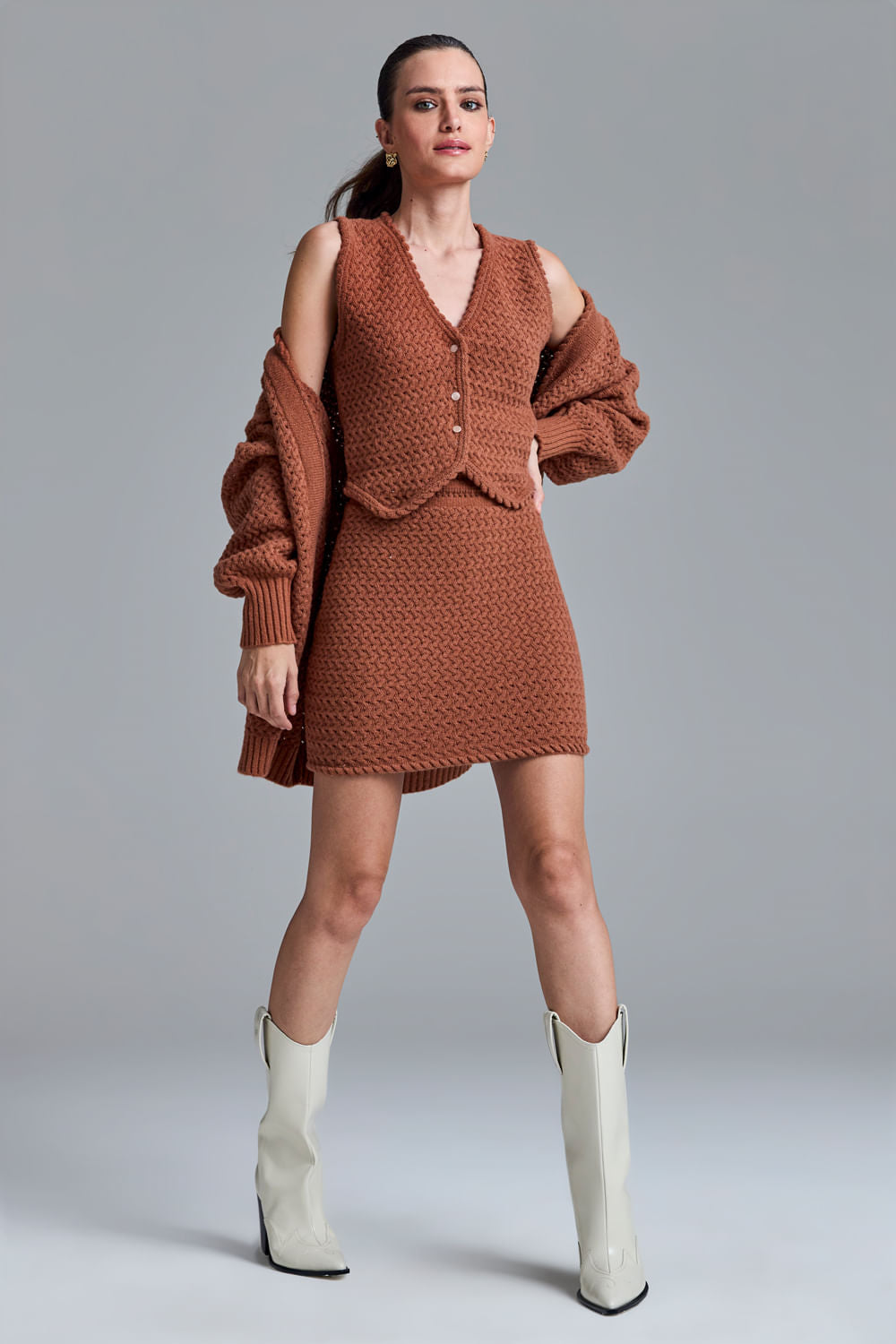 Saia Tricot Curta Liliane Terracota