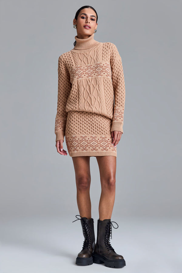 Saia Tricot Curta Monalisa Amêndoa