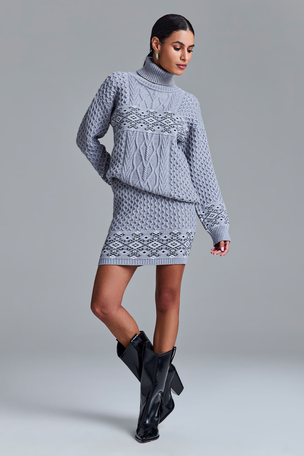 Saia Tricot Curta Monalisa Cinza Mescla