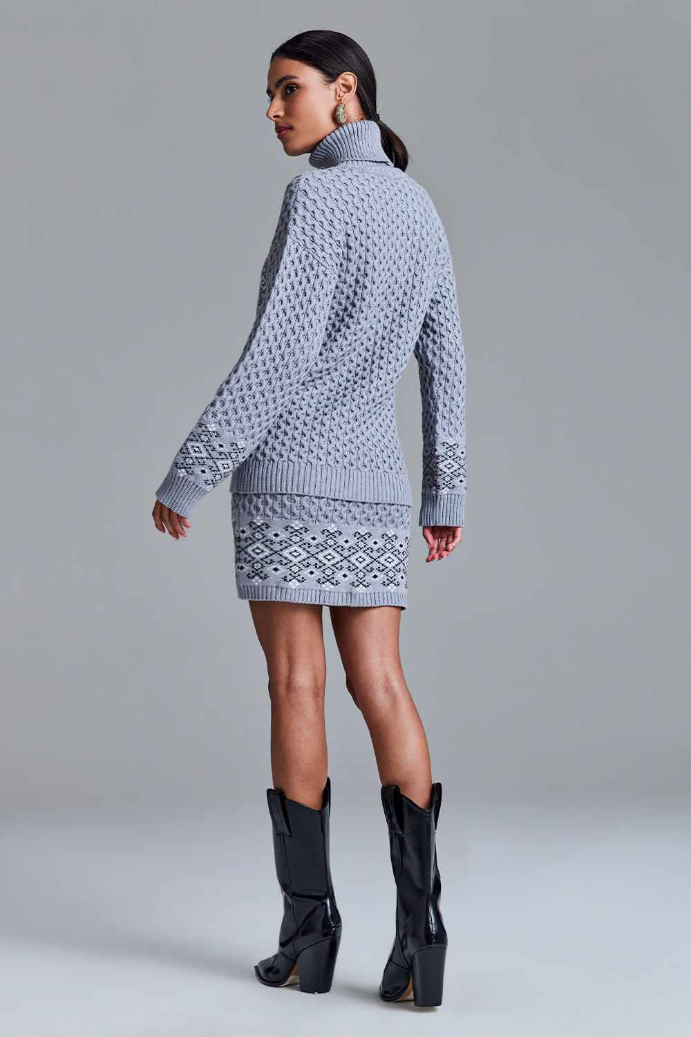 Saia Tricot Curta Monalisa Cinza Mescla