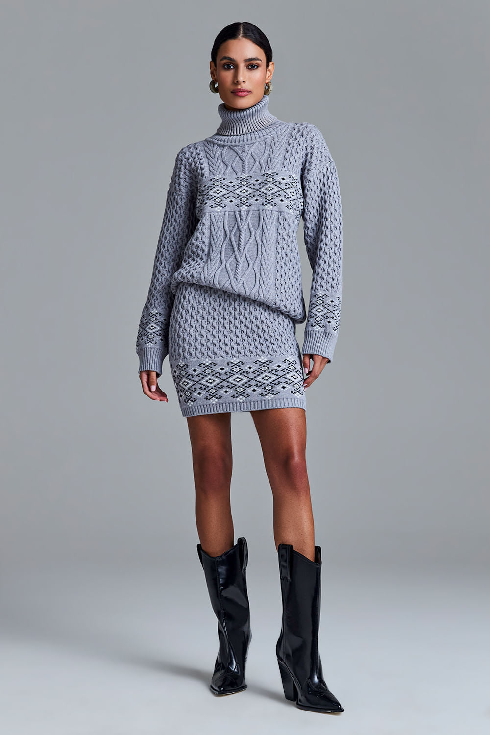 Saia Tricot Curta Monalisa Cinza Mescla