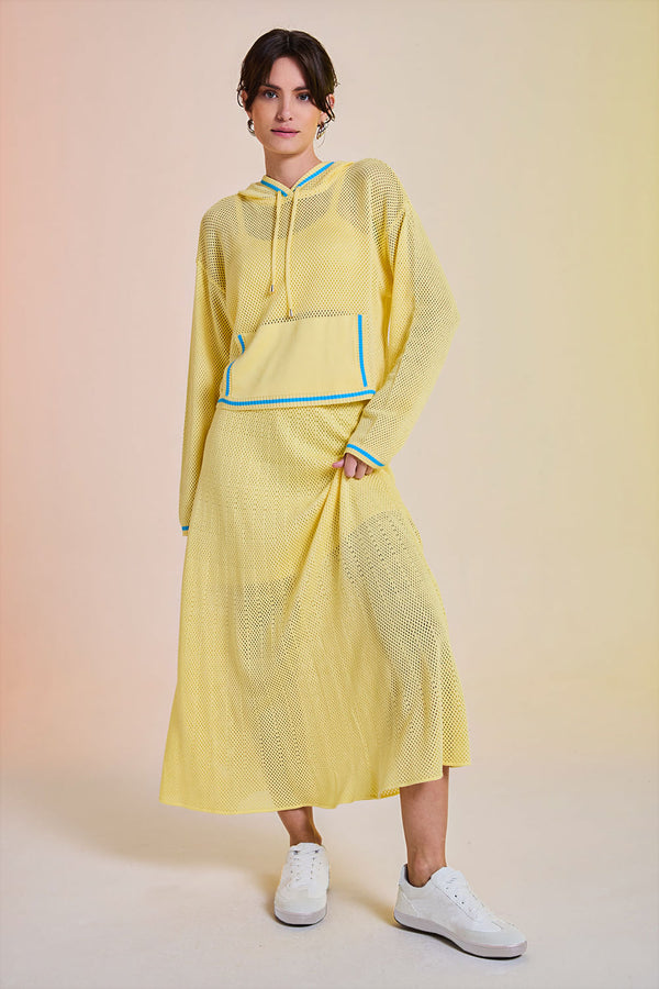 Conjunto Cropped + Saia Eloá Amarelo Manteiga e Azul Mergulho