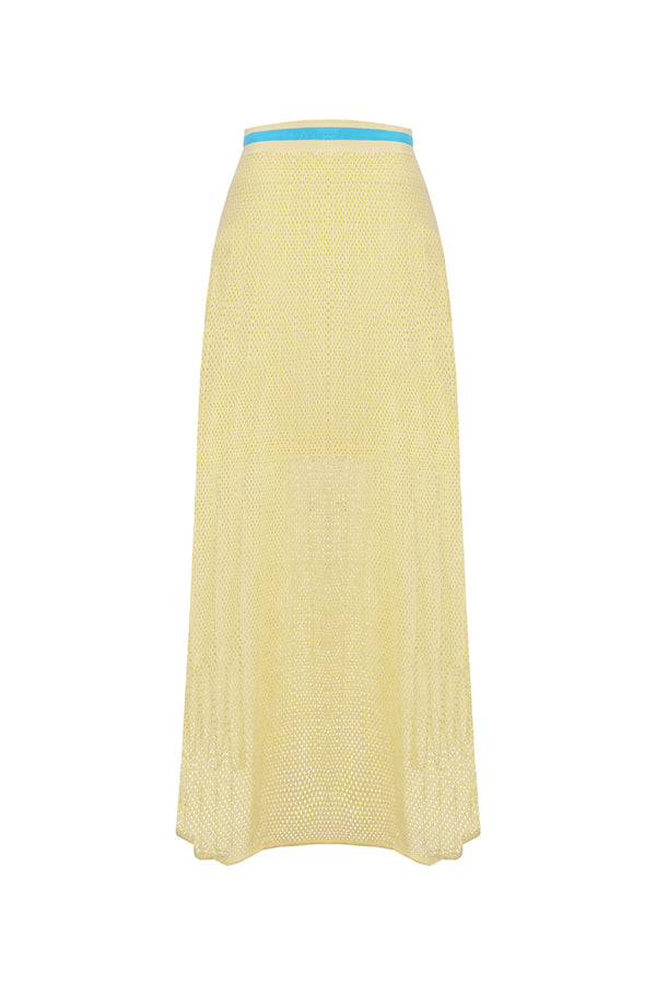 Saia Tricot Midi Eloá Amarelo Manteiga e Azul Mergulho